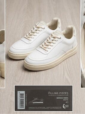 Filling Pieces White Leather Low-Top Sneakers with Cream Soles